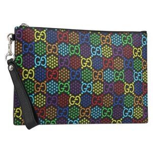 GUCCI GG Psychedelic Clutch Bag PVC Multicolor Silver 601087 Auth 145251